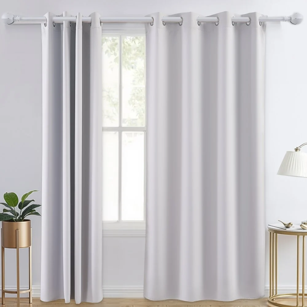 VEVOR Blackout Curtains, White Blocking Drapes for Bedroom and Living Room, 2 Panels Set Grommet Room Darkening Curtain, Solid Thermal Insulated Drapes, Noise Reducing Window Treatments, 52x84 inch