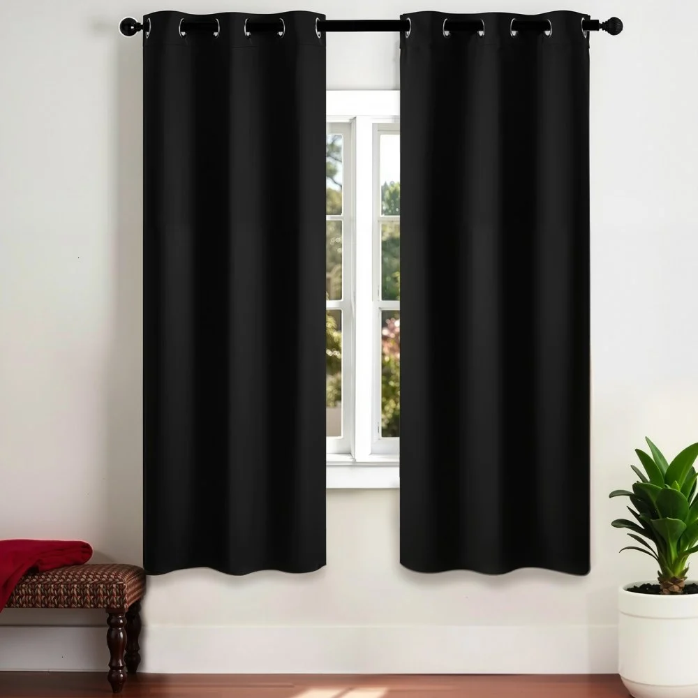 VEVOR Blackout Curtains, 63 Inch Length 2 Panels Set, 42 Inch Wide Each, Thermal Insulated Blackout Light Blocking Drapes, with Grommets, Polyester Curtains for Bedroom Living Room Window, Black