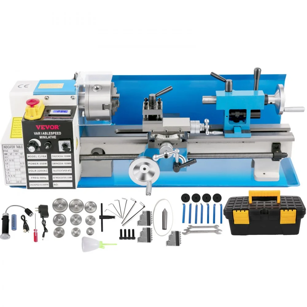 Summer Sale
VEVOR Compact Metal Lathe, 7"x14", Desktop Metalworking Lathe, 550W, Adjustable Speed up to 2250 RPM, Includes 3-jaw Chuck and Digital Display, Precision Crafting Lathe with Tool Box for Metalworki