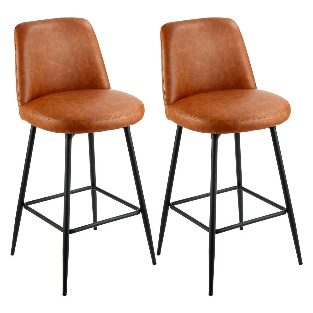Summer Sale
VEVOR Bar Stool Set of 2, 27 inch Counter Height Swivel Stools, Modern PU Leather Counter Barstool with Backrest and Metal Legs, Armless Bar Chair, Island Barstool for Kitchen, Dining Room, Brown