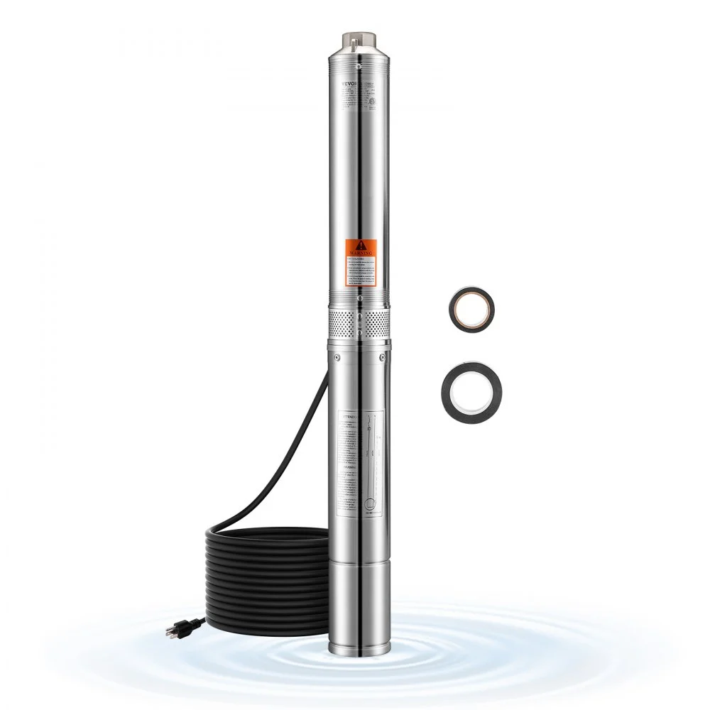VEVOR Deep Well Submersible Pump, 1.5 HP Output Power, 115V, 31.7 GPM Flow 276 ft Head, with 32.81 ft Cord, Stainless Steel Water Pump, for Industrial, Irrigation, and Home Use, IP68 Waterproof Grade