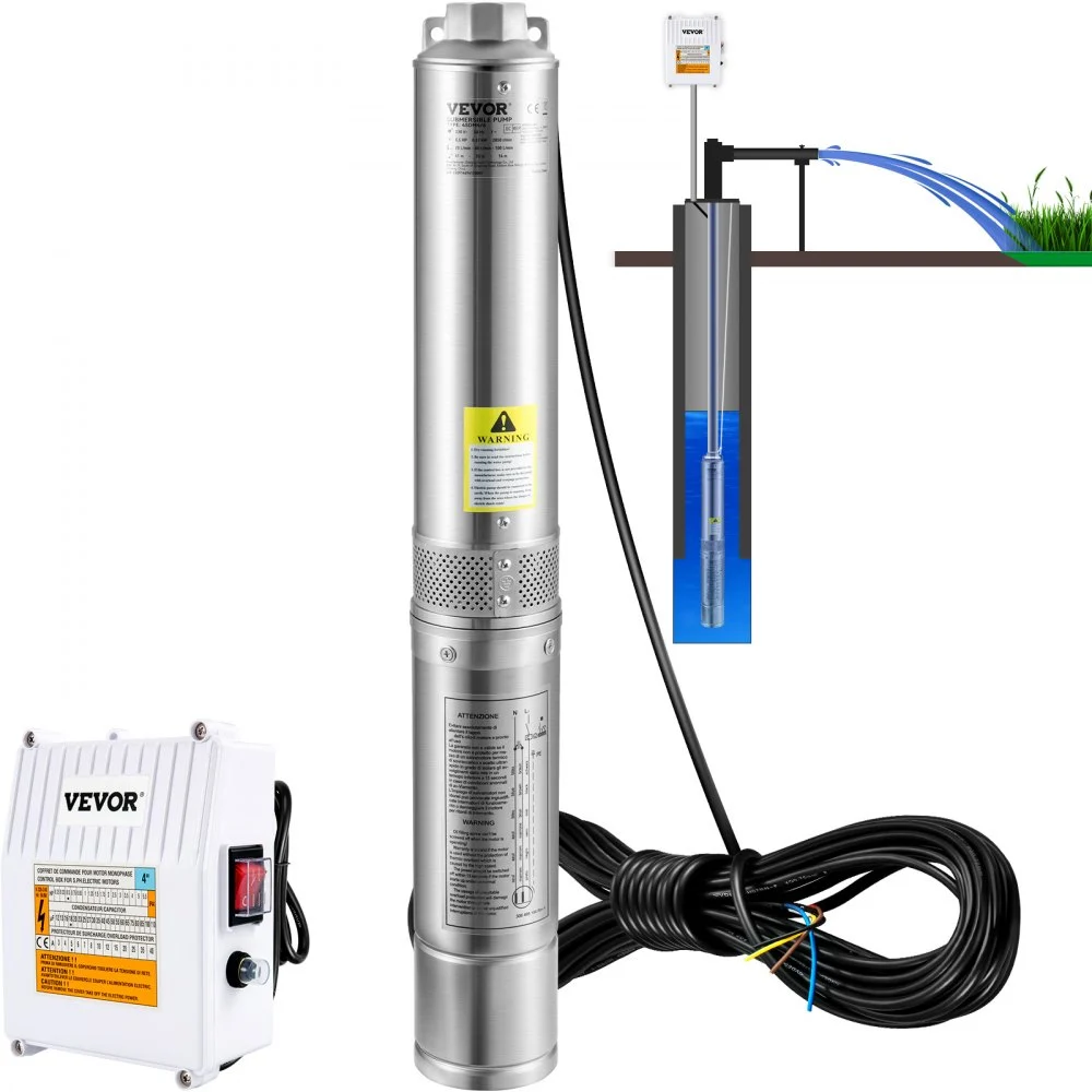 Summer Sale
VEVOR Deep Well Submersible Pump, 3HP 230V/60Hz, 37GPM 640 ft Head, with 33 ft Cord & External Control Box, 4 inch Stainless Steel Water Pumps for Industrial, Irrigation and Home Use, IP68 Waterproof