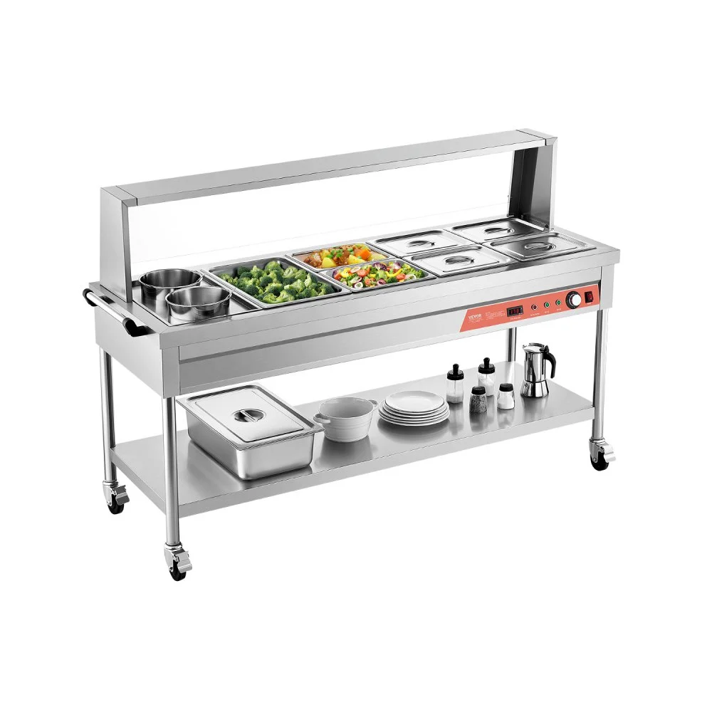 Summer Sale
VEVOR Commercial Electric Food Warmer, 7 Pans + 2 Pots Steam Table, 1800W Professional Buffet Catering Food Warmer with Shield Undershelf Wheels, Stainless Steel Server for Party Restaurant