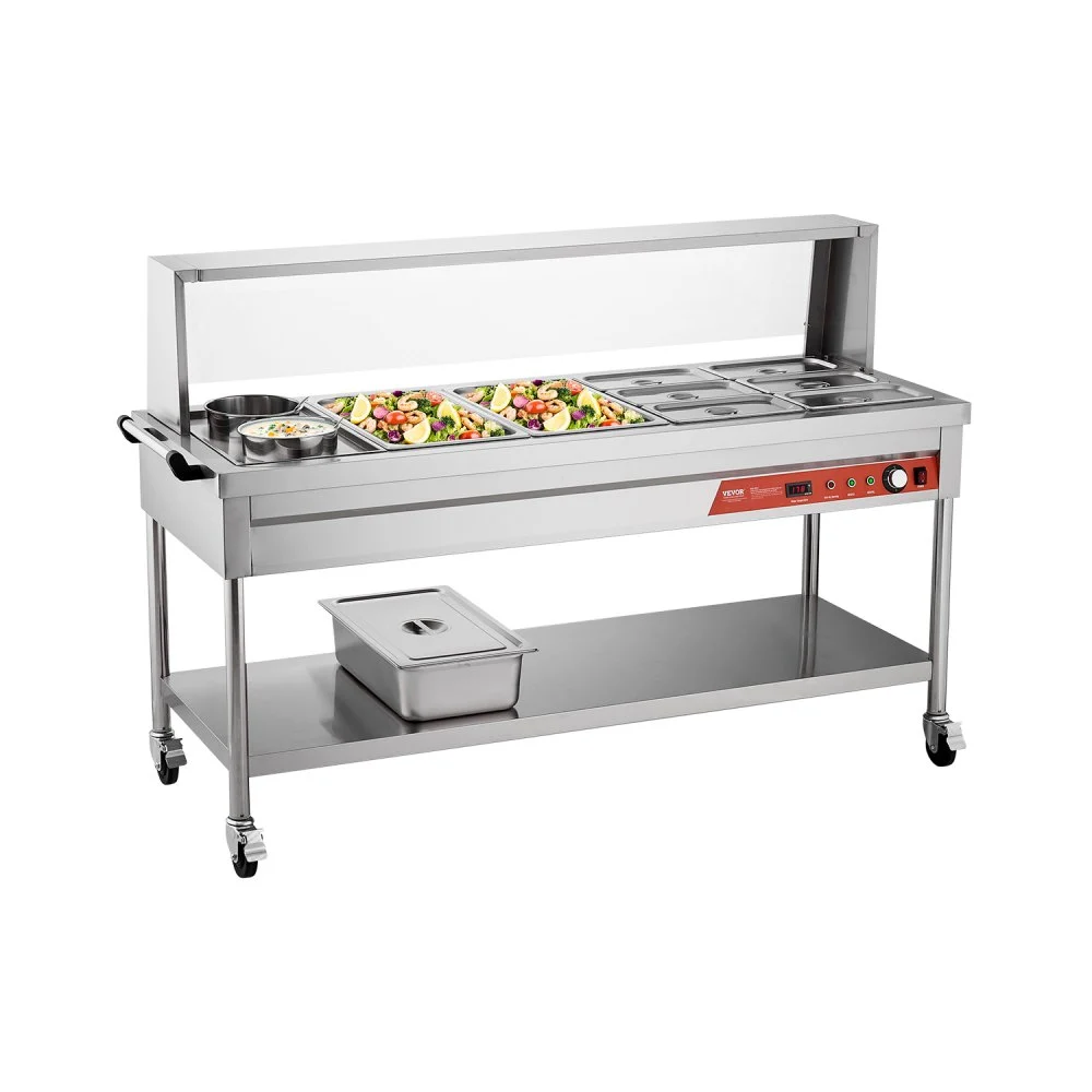 Summer Sale
VEVOR Commercial Food Warmer, 8 Pans + 2 Pots Electric Steam Table, 1800W Professional Buffet Catering Food Warmer with Shield Undershelf Wheels, Stainless Steel Server for Party Restaurant