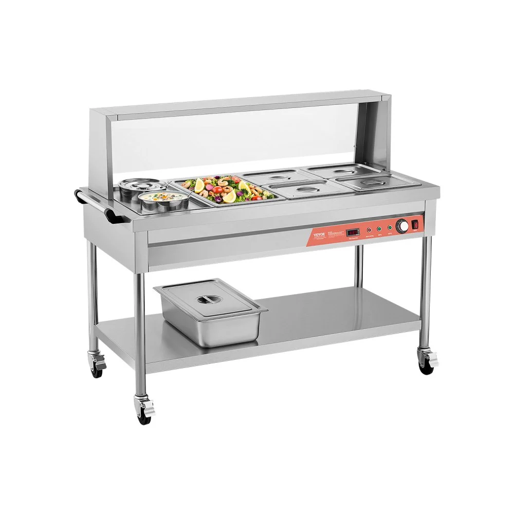 Summer Sale
VEVOR Commercial Food Warmer, 5 Pans + 2 Pots Electric Steam Table, 1800W Professional Buffet Catering Food Warmer with Shield Undershelf Wheels, Stainless Steel Server for Party Restaurant Hotel