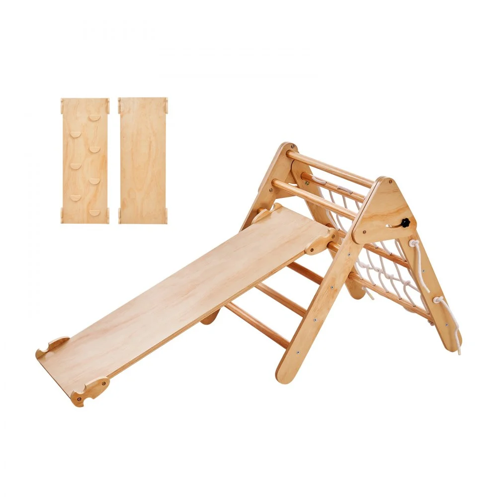 Clearance
VEVOR Pikler Triangle Set, 4 in 1 Toddler Climbing Toys Indoor Playground, Large Size Wooden Climbing Gym for Toddlers 1-3 Years, Montessori Climbing Set with Triangle and Ramp, Wood Color