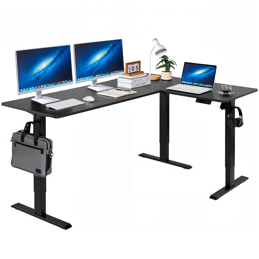 Summer Sale

        
               VEVOR L Shaped Desk, Electric Adjustable Height Corner Gaming Desk with Dual Hooks, Heavy Duty Carbon Steel L-Shaped Computer Table with Power Outlets for Home and Office, Easy to Assemble, Black