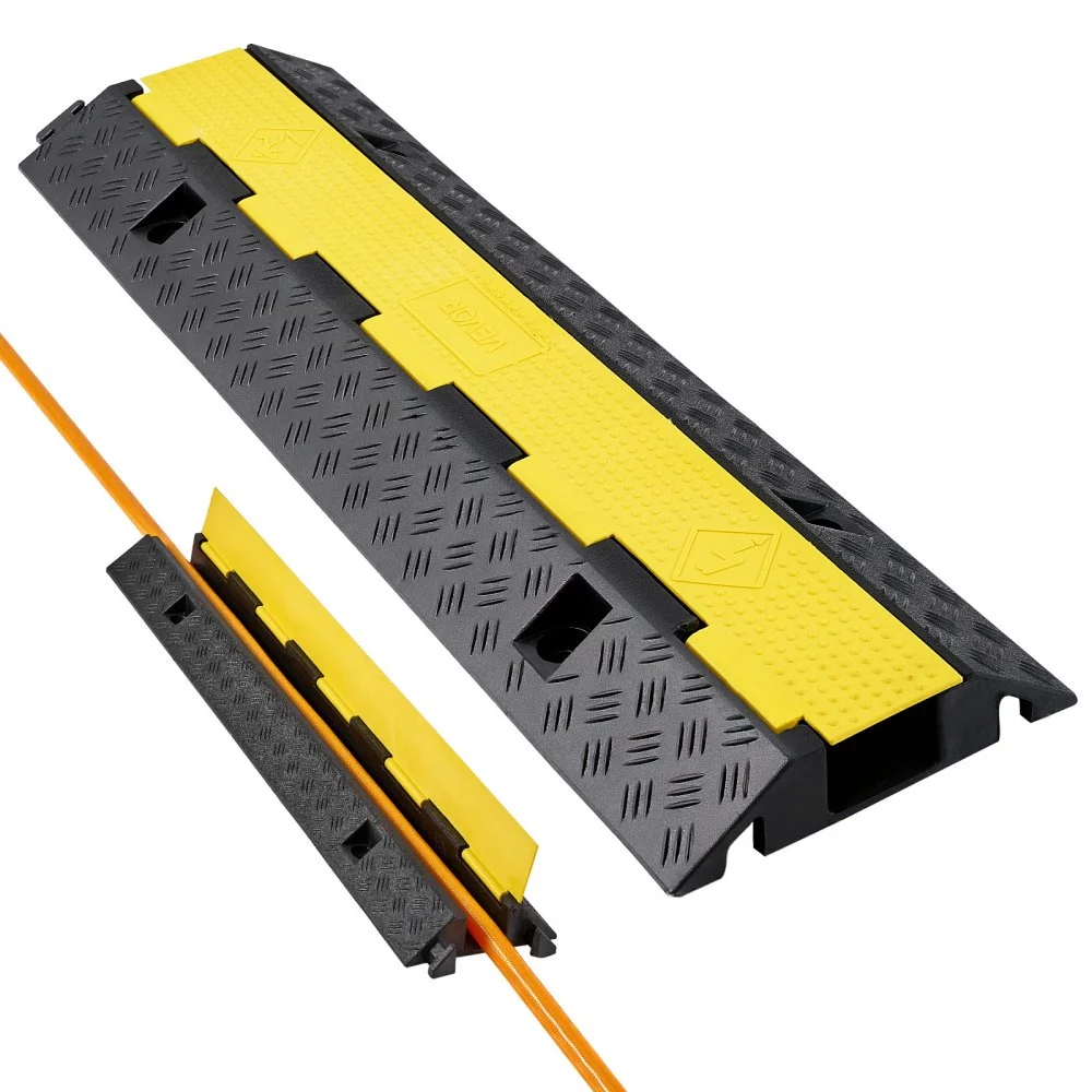 VEVOR Cable Protector Ramp, 22,000 lbs/axle Capacity, 1 Channel Heavy Duty Rubber Cord Hose Wire Cover, 2.76 x 1.97 in Channel, Traffic Speed Bump with Flip-Open Top Cover, for Indoor Outdoor, 1 Pack