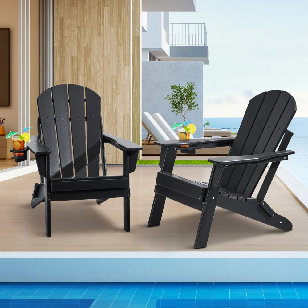 Summer Sale
VEVOR Adirondack Chair Plastic, Set of 2 All-Weather Portable Folding Fire Pit Chair, Outdoor Adirondack Patio Chair with Cup Holder, with Relaxing Arm Rest Ergonomic, for Garden, Backyard - Black