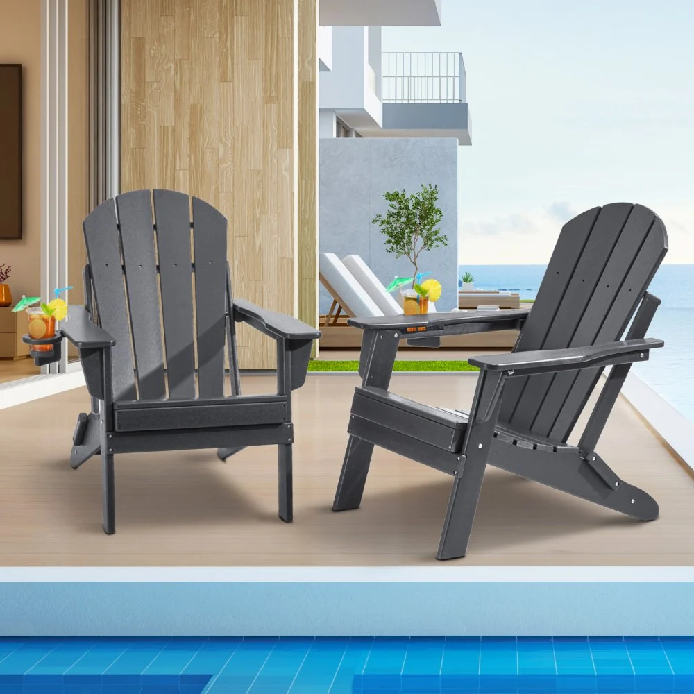 Summer Sale
VEVOR Adirondack Chair Plastic, Set of 2 All-Weather Portable Folding Fire Pit Chair, Outdoor Adirondack Patio Chair with Cup Holder, with Relaxing Arm Rest Ergonomic, for Garden, Backyard - Gray