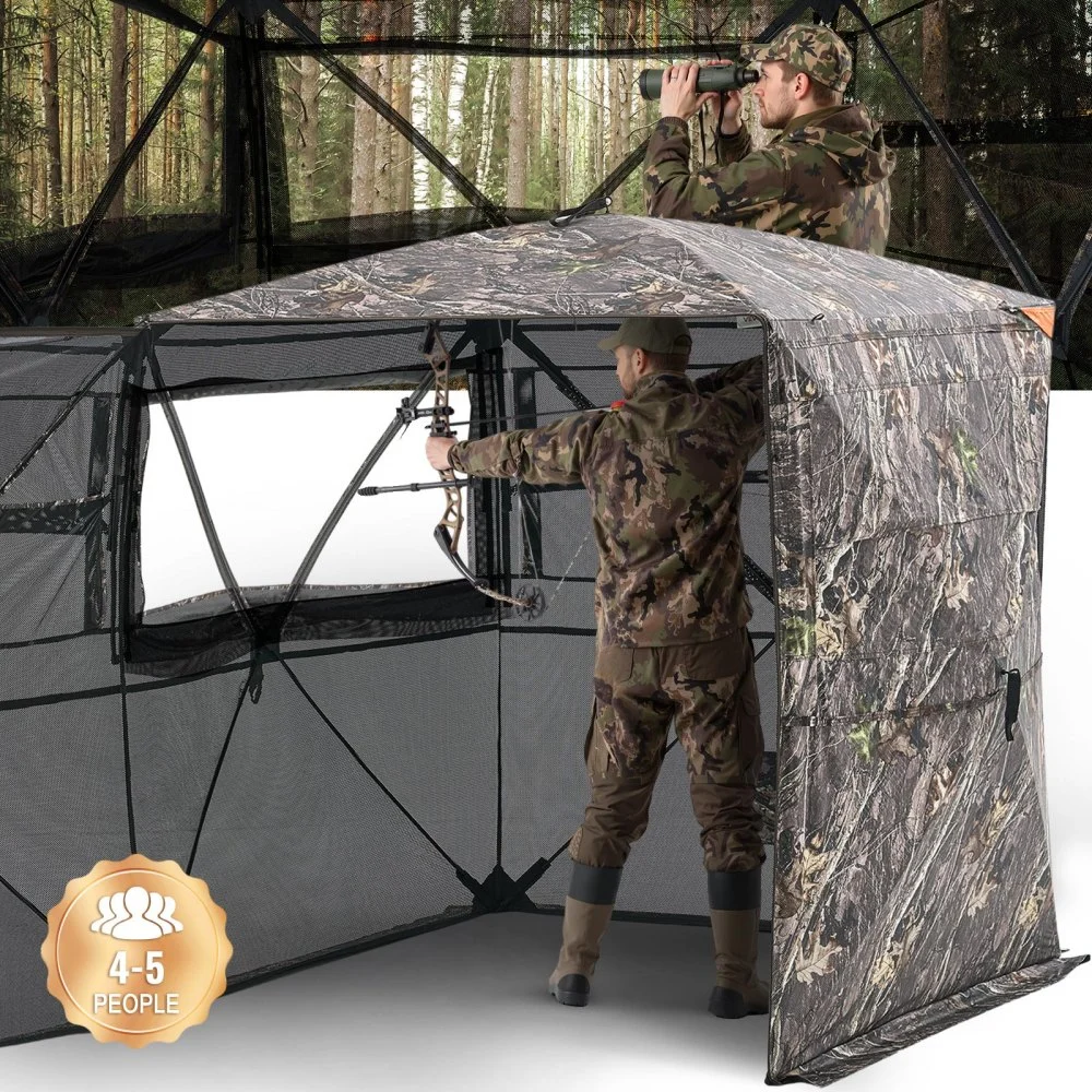 VEVOR Hunting Blind, 4-5 Person See Through Ground Blinds with Carrying Bag, 360 Degree Portable Camouflage Tent, Durable Concealed Shelter with Silent Zipper Door and Window, for Turkey and Deer