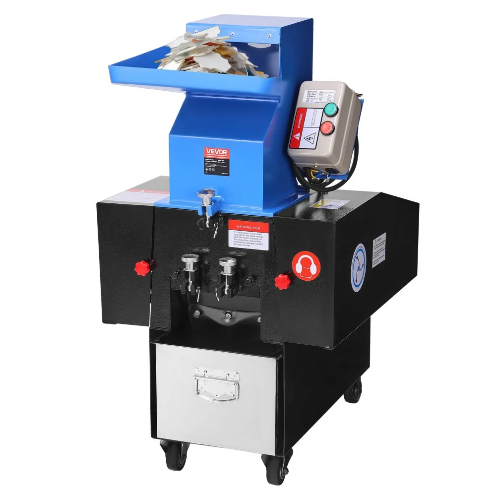 VEVOR Plastic Shredder Crusher, 3HP/2.2KW Plastic Grinder Granulator, 100-150kg/h Capacity Pulverizer Recycling Machine with Wheels, SDK-11 Blade & 6mm Mesh for PVC ABS PTFE (220V 60Hz 3-Phase)