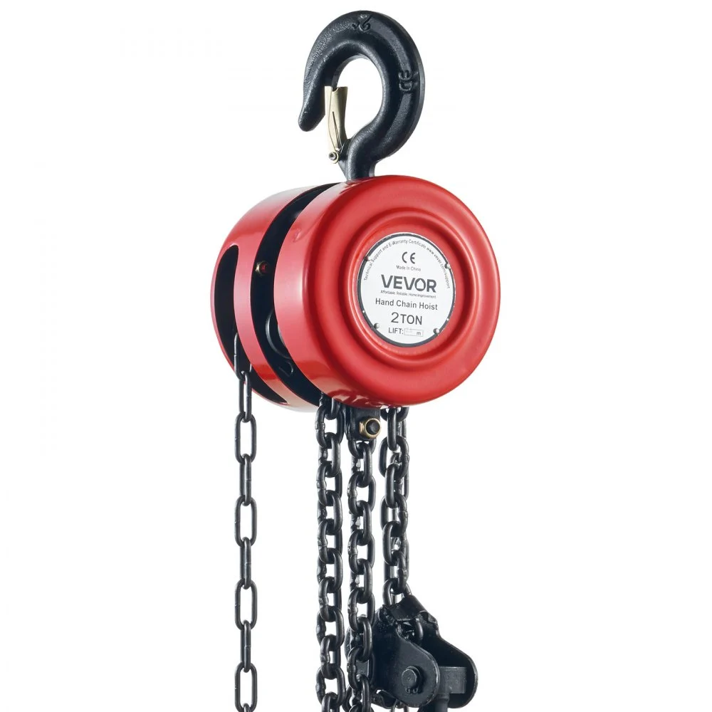 VEVOR Hand Chain Hoist, 4400 lbs /2 Ton Capacity Chain Block, 8ft/2.5m Lift Manual Hand Chain Block, Manual Hoist with Industrial-Grade Steel Construction for Lifting Good in Transport & Workshop, Red