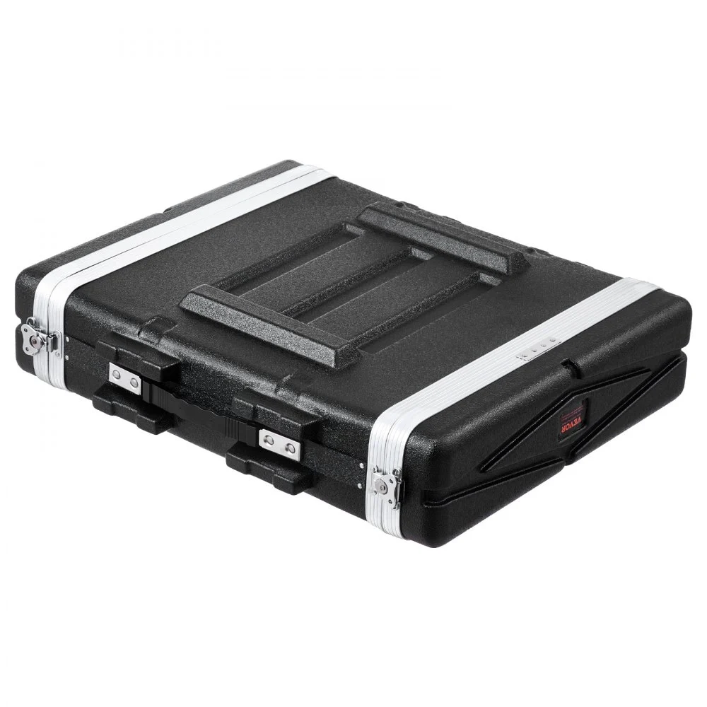 VEVOR 2U Rack Case, Standard 19 in Depth, Server Rack Cabinet with ABS Construction Handle Heavy-Duty Twist Butterfly Latches, Detachable Front & Back Panels, for Amps, Mixers, Microphone Receivers