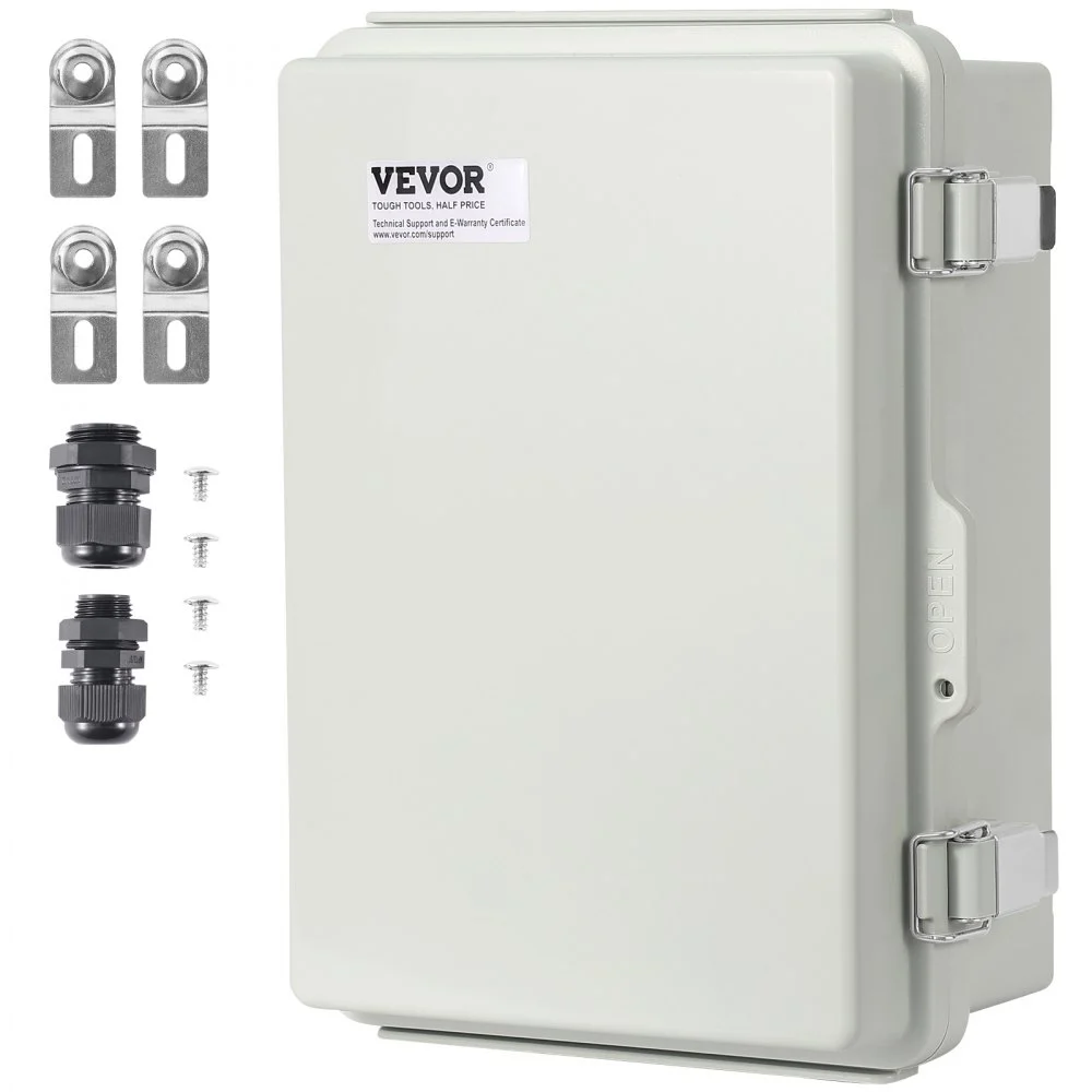 VEVOR Outdoor Electrical Junction Box, 16.93 x 12.99 x 7.09 in, ABS Plastic Electrical Enclosure Box with Hinged Cover Stainless Steel Latch, IP67 Dustproof Waterproof for Outdoor Electrical Projects