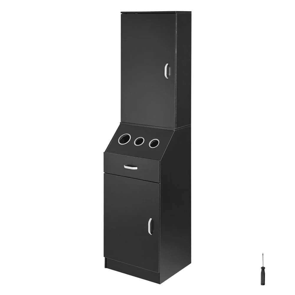 VEVOR Salon Organizer, Station Unit for Hair Professionals, Equipped with 3 Holders for Hair Dryers, Storage Spaces, and a Single Drawer, in Black
