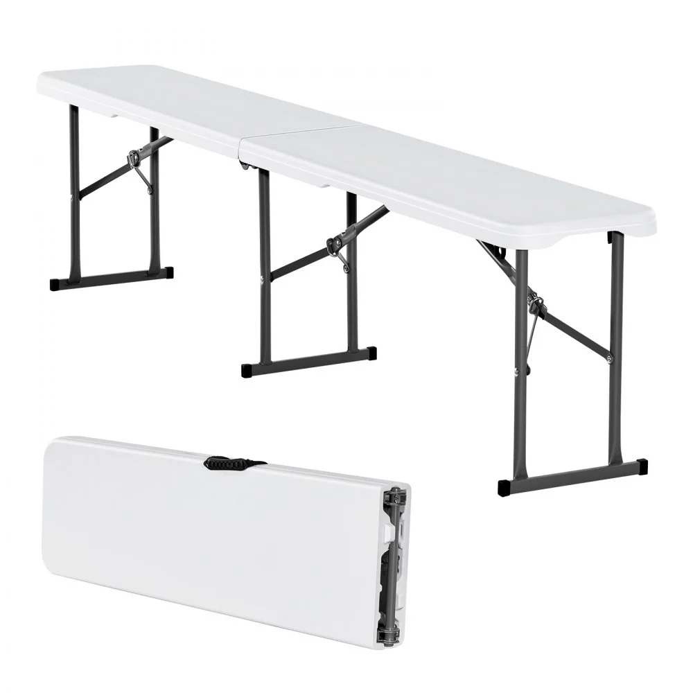 VEVOR Plastic Folding Bench, 6 ft Portable Bench for Indoor/Outdoor Picnic Party Patio Camping Dining, Foldable Smooth HDPE Seat for Garden Soccer Multipurpose Entertaining Activities, 1 Pack, White