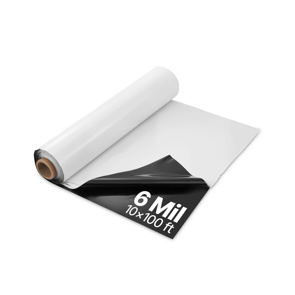 VEVOR 10' x 100' Plastic Sheeting Heavy Duty, 6 Mil Thick Plastic Sheeting Roll, Plastic Drop Cloth Painters Tarp Covering for Crawl Space Vapor Barrier, Black and White Double-Sided, Multi-Purpose