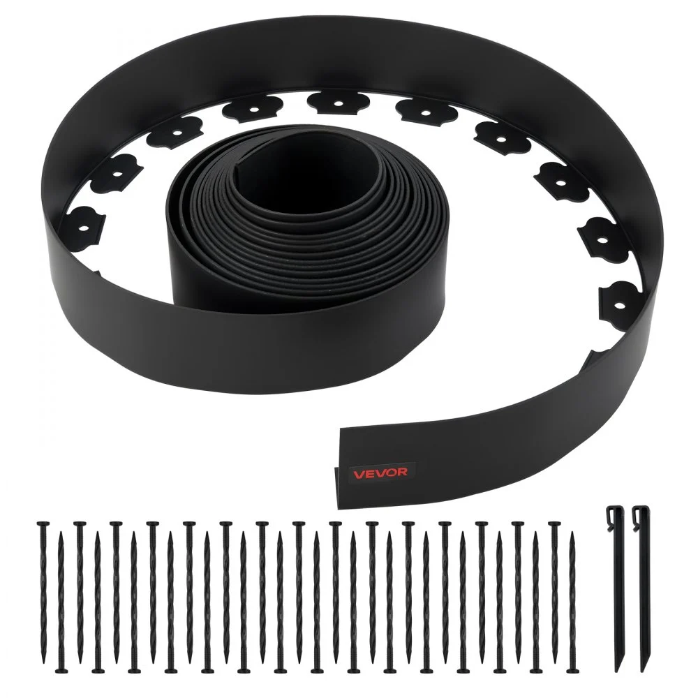 VEVOR Landscape Edging, 33 ft x 4 in Plastic Garden Border Edging with 30 Spikes & 2 Ground Stakes, No Dig, Flexible Lawn Edgings Roll, UV-Resistant Mini Fence Borders for Flower Beds Yard Paver