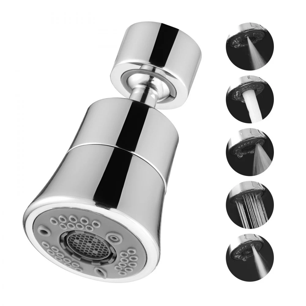 VEVOR Faucet Aerator, 360° Swivel Kitchen Sink Aerator, 5-Function 5-Flow Sink Sprayer Attachment, Bathroom Faucet Extender Head Replacement for 15/16 inch Female Thread with Adapter & 55/64 inch Male