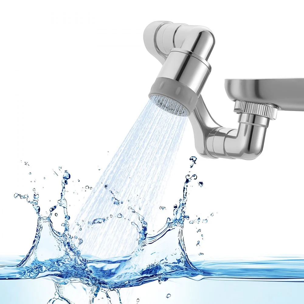 VEVOR 1080° Swivel Faucet Extender, 2 Sprayer Modes Sink Water Faucet Aerator Extension, Kitchen Bathroom Rotatable Spray Attachment with Brass Robotic Arm, Rotating Splash Filter Wash Hand/Hair/Face