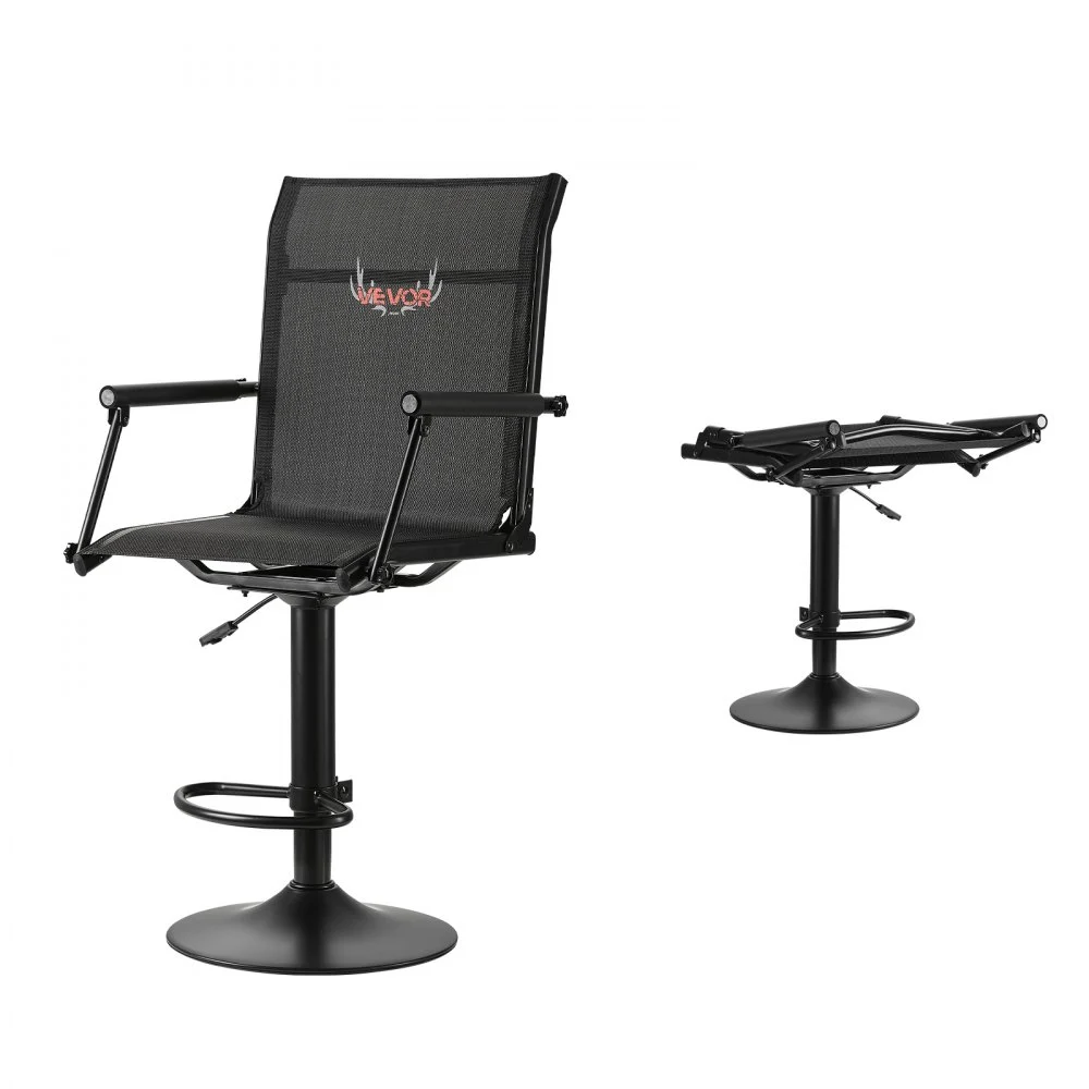 VEVOR Hunting Chair, 360° Silent Swivel, Lightweight Blind Chair, Heavy-Duty Steel Frame Ground Stool Seat, with Padded Armrests, Height Adjustable, 300 Lbs Capacity, for Outdoor Fishing, Camping