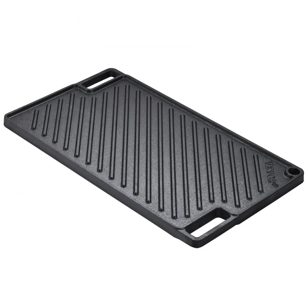 Summer Sale
VEVOR Reversible Grill/Griddle, 9.7"x16.7" Pre-Seasoned Cast Iron Griddle, Rectangular Double Burner Griddle Pan, Non-Stick Family Pan Cookware with Handles, Flat Top Plate for BBQ, Gas Grill, Black
