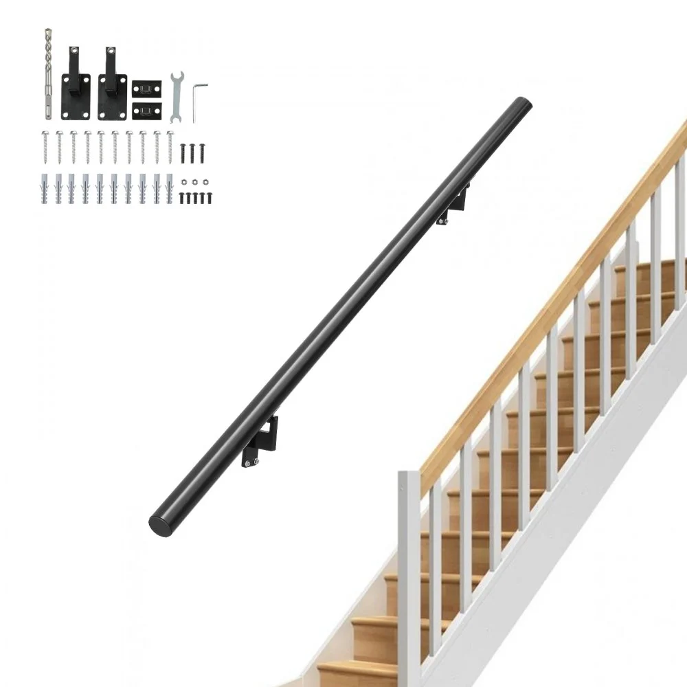 VEVOR Handrail Stair Railing, 5 ft, Wall Mount Handrails for Indoor Stairs, Thickened Aluminum Alloy Hand Rail with Installation Kit, 440 LBS Load Capacity Stairway Railing for Outdoor Stairs