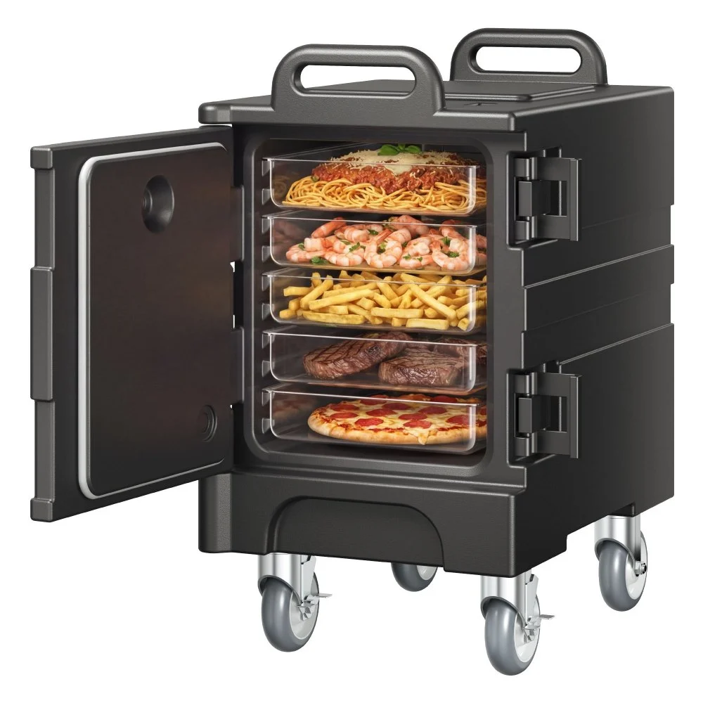 VEVOR Insulated Food Pan Carrier, 81 Qt Hot Box for Catering, Food Box Carrier with Double Buckles, Front Loading Food Warmer with Handles, Stackable End Loader with Wheels for Restaurant, Canteen