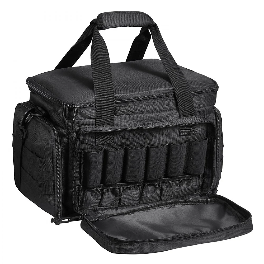 VEVOR Range Bag for 4 Pistols, Tactical Gun Range Bag with 3 Detachable Baffles & 6 Magazines, Firearm Shooting Handgun Bag for Outdoor Hunting Shooting Pistol Bag with Single Shoulder Strip, Black