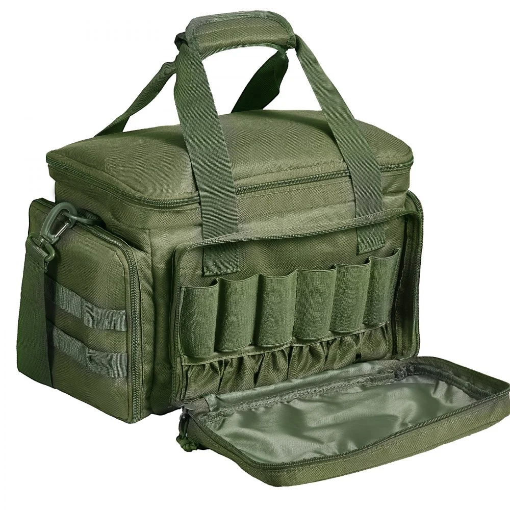 VEVOR Range Bag for 4 Pistols, Tactical Gun Range Bag with 3 Detachable Baffles & 6 Magazines, Firearm Shooting Handgun Bag for Outdoor Hunting Shooting Pistol Bag with Single Shoulder Strip, Green