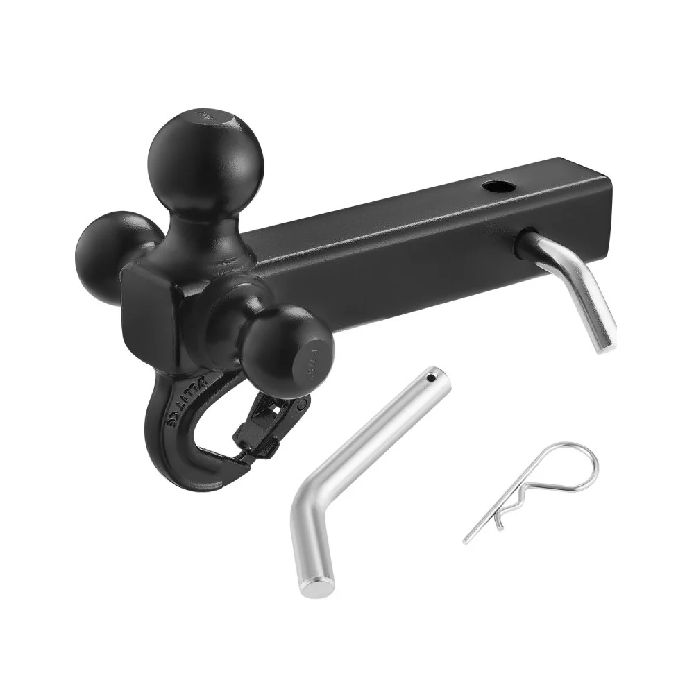 VEVOR Trailer Hitch, Tri-Ball Mount with Hook & Pin, Trailer Ball Size 1-7/8", 2" and 2-5/16", Fit 2-Inch Hitch Receiver, Max 10,000 lbs Ball Hitch, Towing Hitch for RVs, SUVs, ATVs, and Trucks, Black