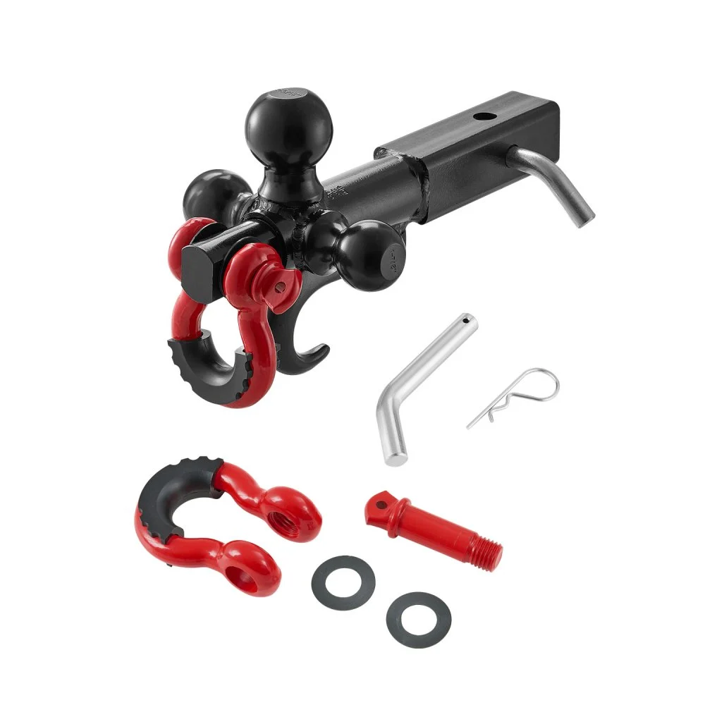 VEVOR Trailer Hitch, Tri-Ball Mount with Hook & D-ring, Trailer Ball Size 1-7/8", 2" & 2-5/16", Fit 2-Inch Hitch Receiver, Max 44000 lbs Ball Hitch, Towing Hitch for RVs, SUVs, ATVs, and Trucks, Black