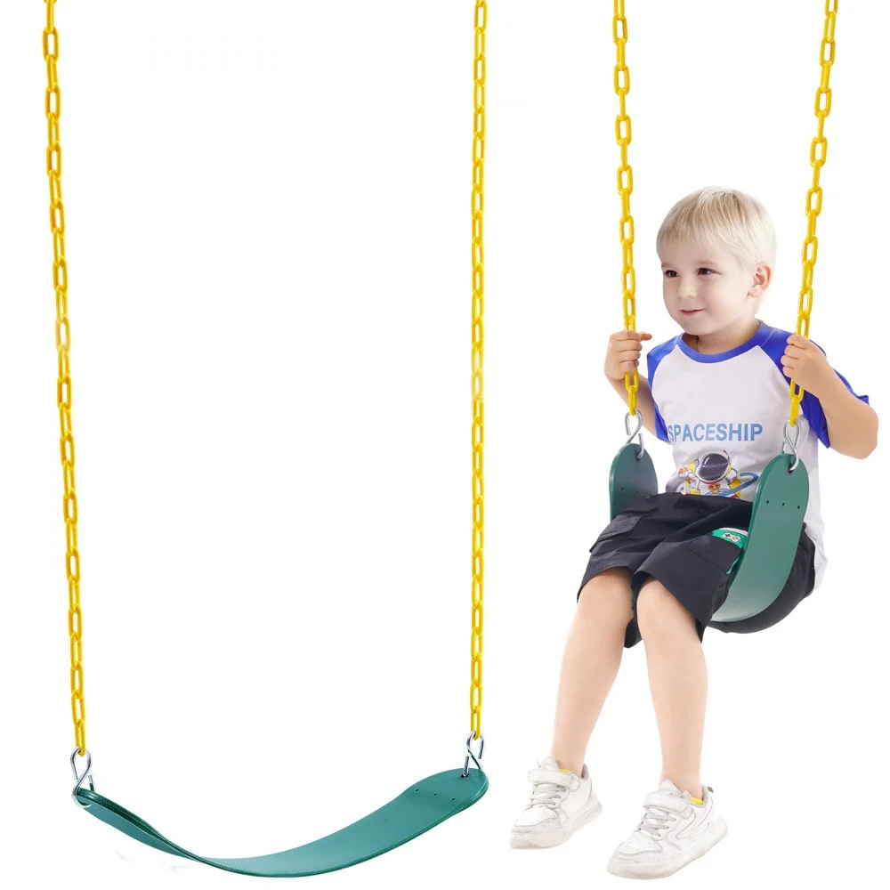 VEVOR 2-Pack Swing Seats, with 66 Inch Coated Chains and Snap Hooks, Support 300 lbs Swings Replacement for Outdoor Swing Set, Swing Set Accessories for Kids, for Outdoor and Indoor Use, Green