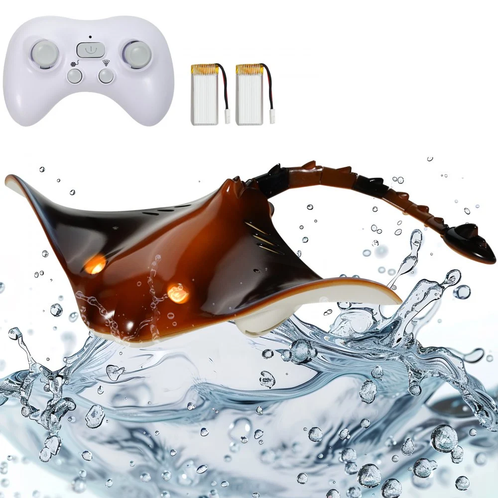 VEVOR Remote Control Manta Ray Toy, 2.4GHz High Simulation Robot Manta Ray with Light, 2 Rechargeable Batteries, for Pool, Bathtub or Lake, Swimming RC Boat Toy for 6+ Year Old Boys and Girls Gift
