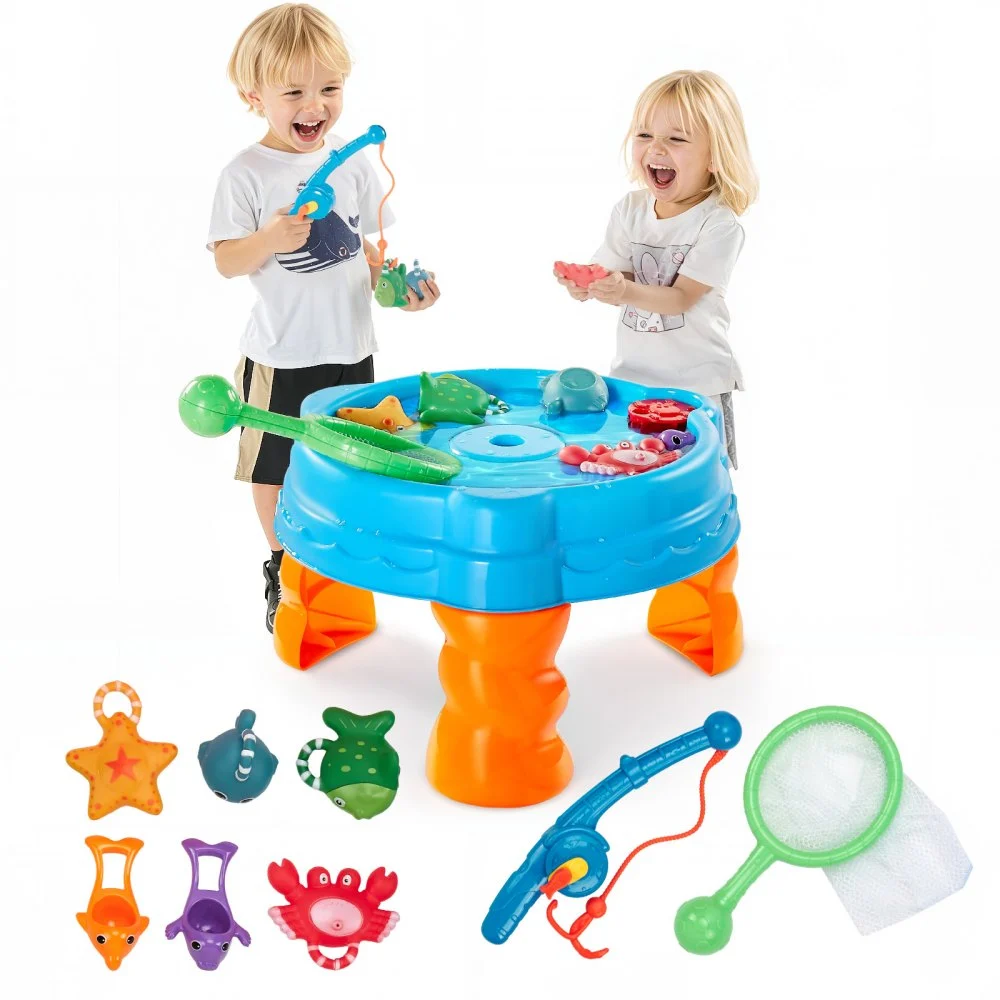 VEVOR Water Table for Toddlers, Kids Activity Sensory Table, Fish 'n Splash Water Playset with 9PCS Toy Accessories, Summer Water Activity Table with Fishing Game Set for 3+ Years Boys Girls