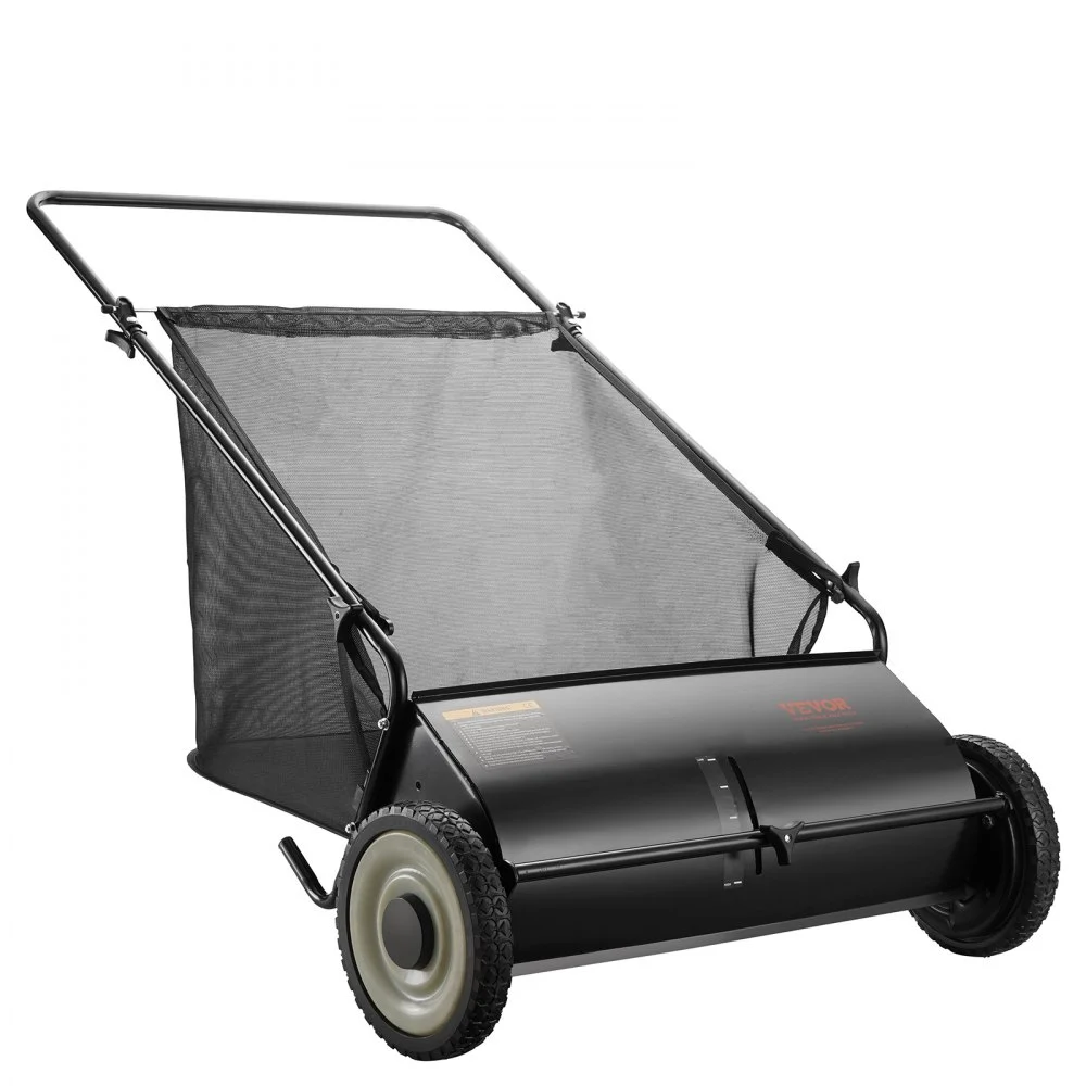 MUST BUY VEVOR Push Lawn Sweeper, 26-inch Leaf & Grass Collector, Strong Rubber Wheels & Heavy Duty Thickened Steel, Durable to Use with Large Capacity 7 cu. ft. Mesh Collection Hopper Bag, 4 Spinning Brushes