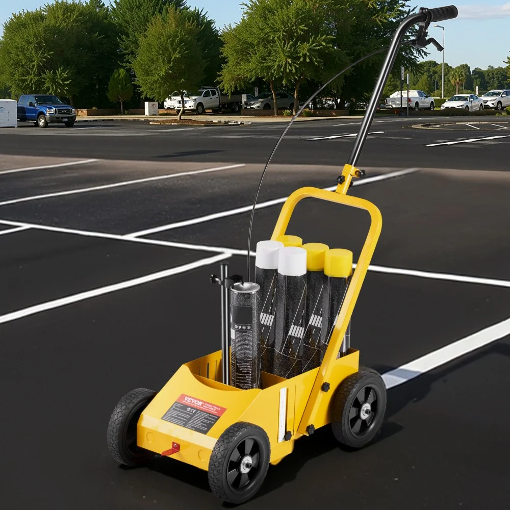 VEVOR Striping Line Marking Machine, 24 x 13 x 35.4 inch, 4-Wheel, Heavy Duty Striping Line Machine with 2-4 inch Adjustable Width, Make Clear Edge Line for Roads, Parking Lots, Sports Field, Yellow