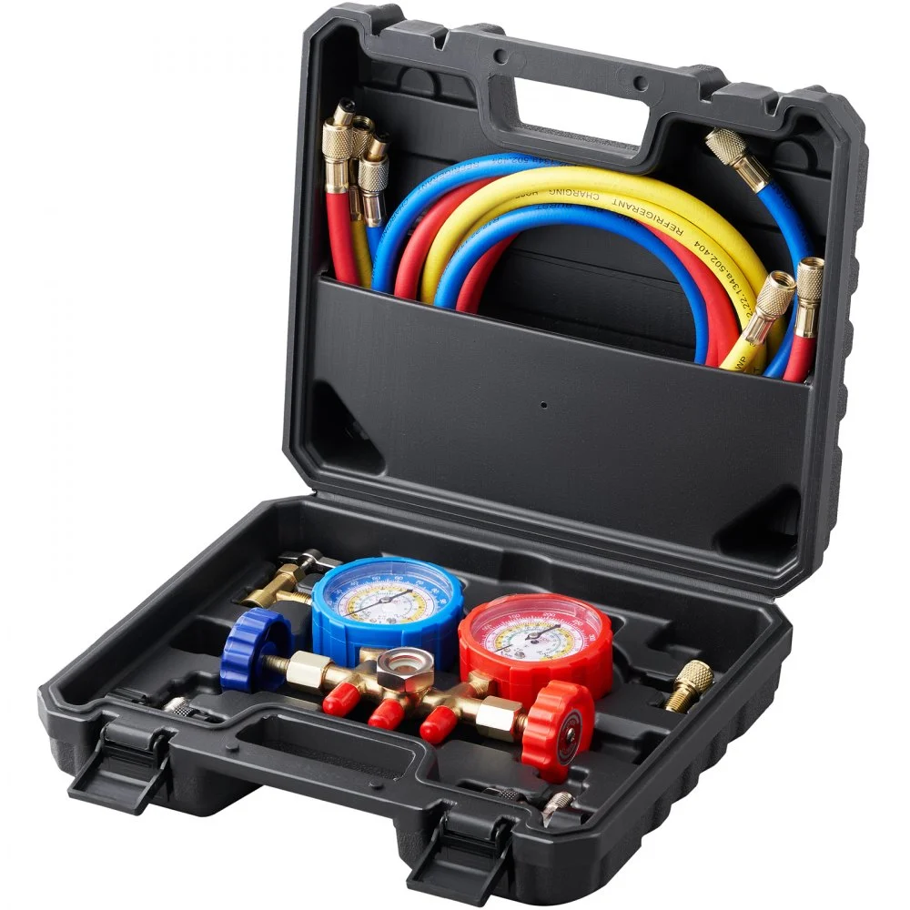 Summer Sale
VEVOR AC Gauge Set - 3 Way AC Manifold Gauge Set for R134A R22 R12 R502 Refrigerant, Freon Gauges with 5ft Hoses, Couplers, Can Tap Works on Car Auto Freon Charging and Evacuation