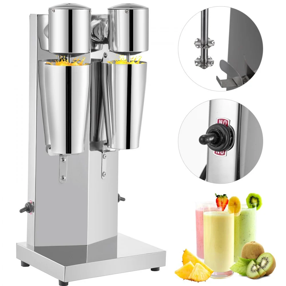 VEVOR Milkshake Maker Kit, Stainless Steel Electric Milkshake Maker, 180W Milkshake Machine, Double Head Classic Milkshake Maker with 800ml Cup, Silver Milkshake Maker Machine, 2 Speed Adjustable