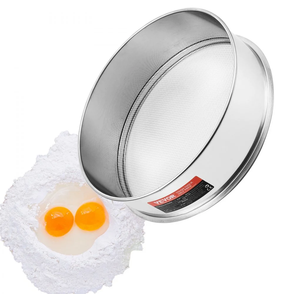 VEVOR Flour Sieve Fine Mesh, 12 Mesh Flour Sifter, 304 Stainless Steel Fine Mesh Sifter Food-grade, Dia. 12.6" Fine Mesh Strainers for Baking, 5 Sizes Mesh hole for Mungbean, Rice, Flour, Pearl Powder
