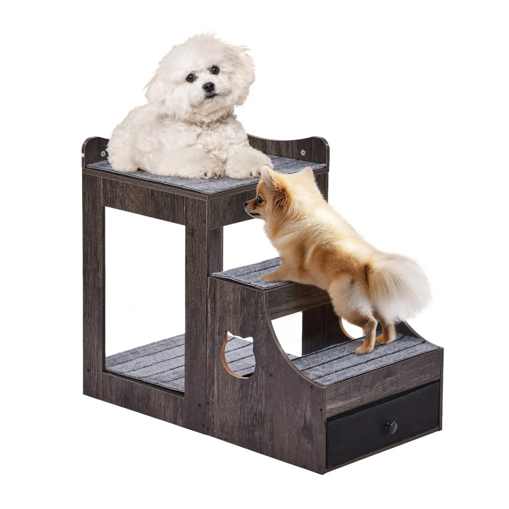 VEVOR Pet Bunk Bed with Removable Stairs, Dog/Cat Window Perch with Storage, Multi-Level Bed Window Perch Dog Bedside Sleeper Couch, Small Pet Seat Platform, Indoor Use (Gray)