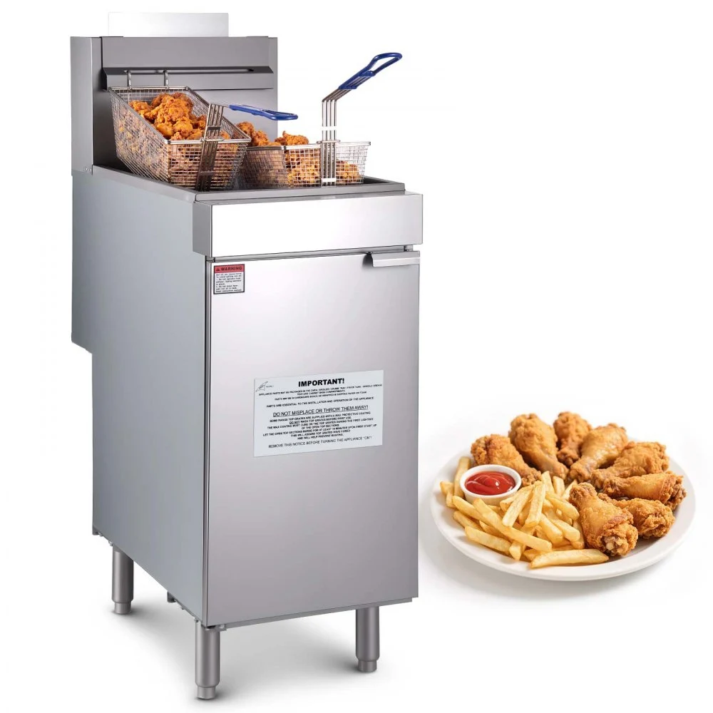 Summer Sale

        
               VEVOR Commercial Deep Fryer, 3-Burner Fryer for Restaurants, Stainless Steel Floor Standing Deep Fryers with Dual Baskets and Adjustable Temperature, Natural Gas Powered, 40 lbs Capacity, 90,000 BTU