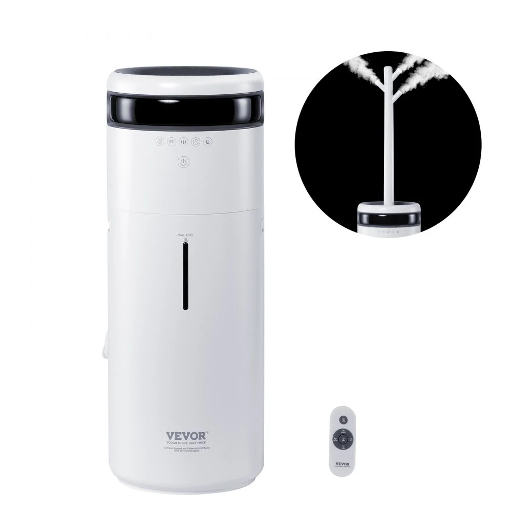 VEVOR Humidifier for Home Large Room, Commercial Humidifier for Whole House 1291.7 sq ft, 16L Water Tank & Night Light & 12h Timer & Auto Shut-Off , Greenhouse, Commercial Branch Tube w/ 360° Nozzle