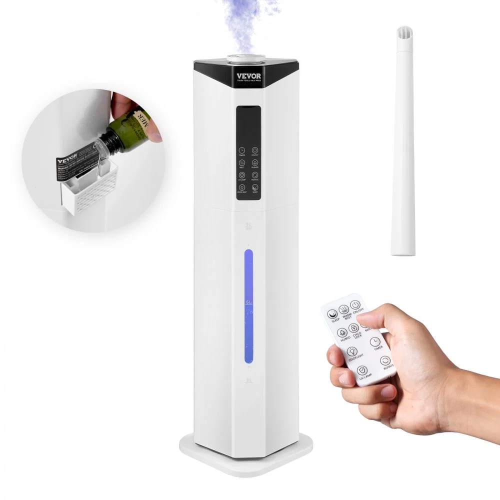 VEVOR Commercial Humidifier, 2.4 Gal/9L 2-In-1 Cool/Warm Mist, Industrial Air Vaporizer for Room Up To 430.6 Sq Ft,Top Refill Humidifier w/ Auto Rotary Spray for Whole House,Greenhouse, Plant