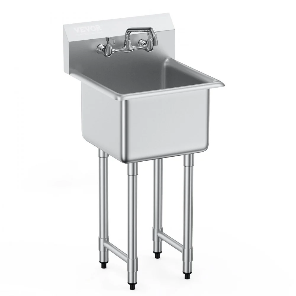 Summer Sale
VEVOR Stainless Steel Prep & Utility Sink, 1 Compartment Free Standing Small Sink Include Faucet & legs, 18"x41" Commercial Single Bowl Sinks for Garage, Restaurant, Kitchen, Laundry