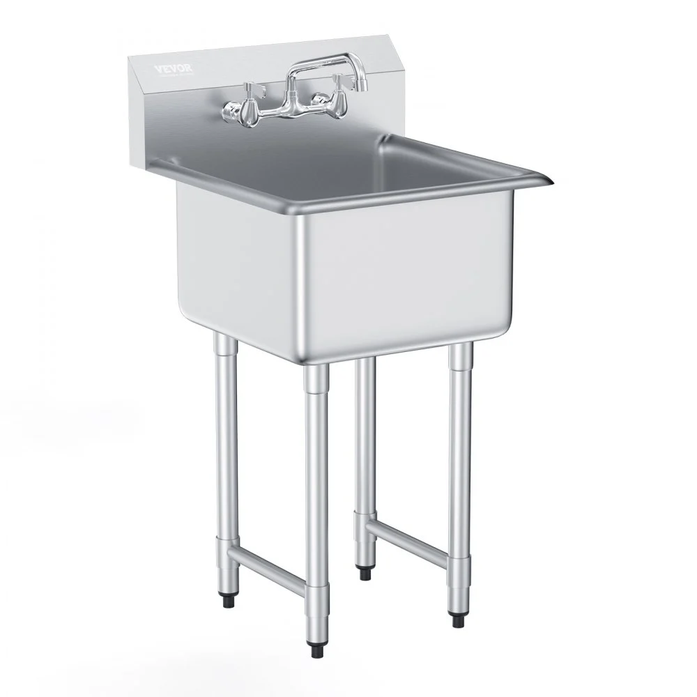 Summer Sale
VEVOR Stainless Steel Prep & Utility Sink, 1 Compartment Free Standing Small Sink Include Faucet & legs, 21"x41" Commercial Single Bowl Sinks for Garage, Restaurant, Kitchen, Laundry