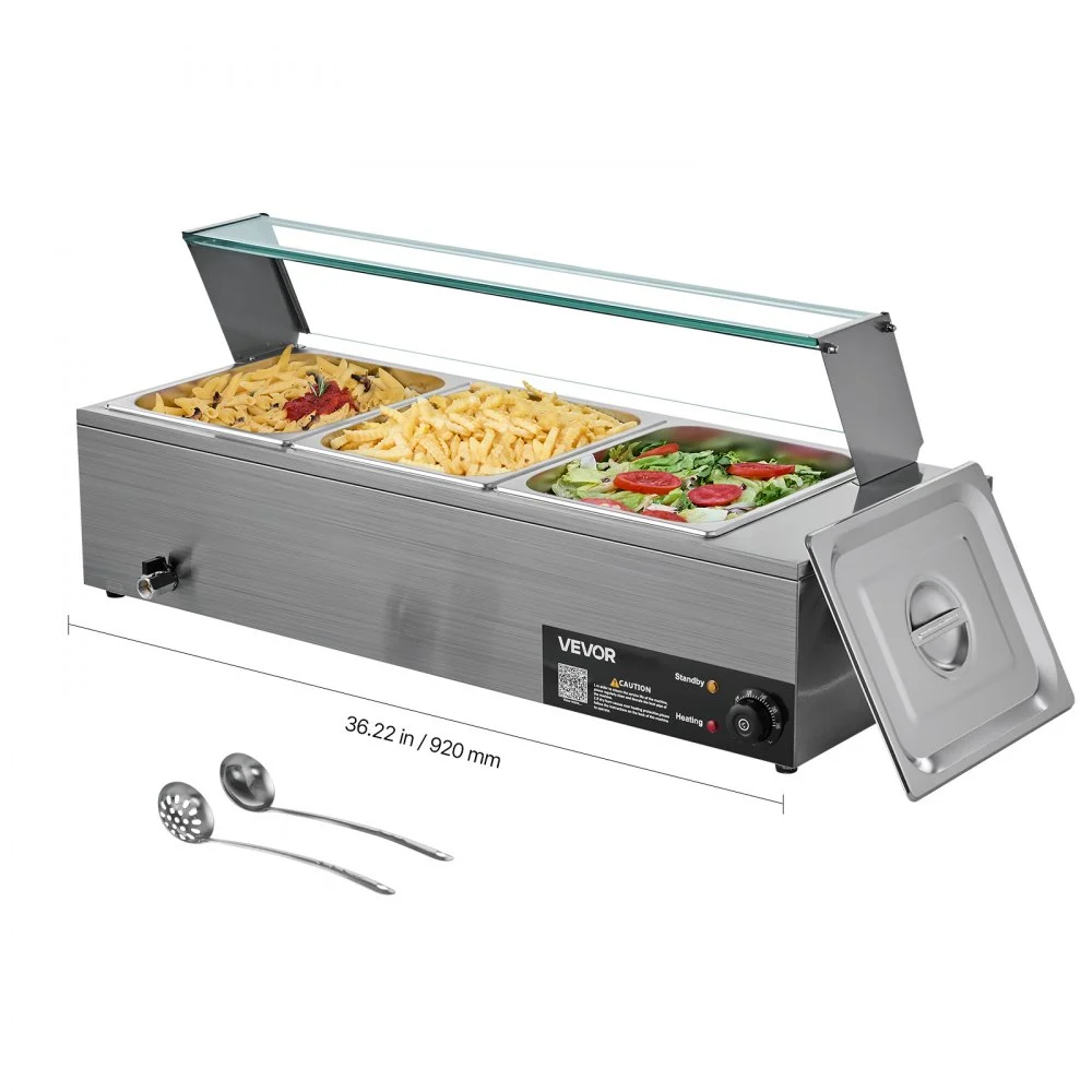 Clearance
        
               VEVOR Commercial Food Warmer, 1500W Electric Stainless Steel Steam Food Warmer with Glass Cover, 3-Pan Countertop Buffet Bain Marie with Soup & Perforated Ladles, for Catering, Restaurant & Party