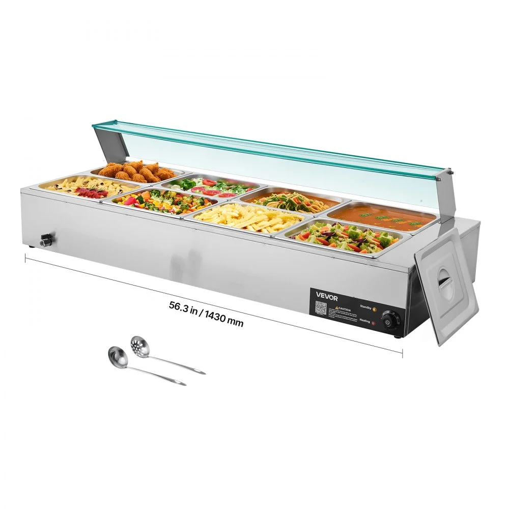 Summer Sale
VEVOR Commercial Food Warmer, 1700W Electric Stainless Steel Steam Food Warmer with Glass Cover, 8-Pan Countertop Buffet Bain Marie with Soup & Perforated Ladles, for Catering, Restaurant & Party