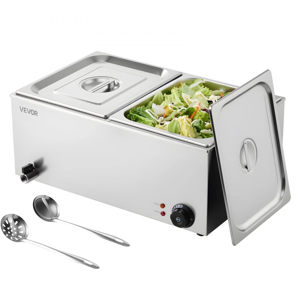 VEVOR 24QT Commercial Food Warmer, 2-Pan Electric Steam Table, 1200W Professional Countertop Stainless Steel Buffet Bain Marie with 86-185°F Temp Control for Catering, Buffet, Parties, Restaurants